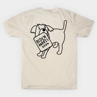 BACK PRINT Dog with Biden Harris 2024 Sign Line Drawing T-Shirt